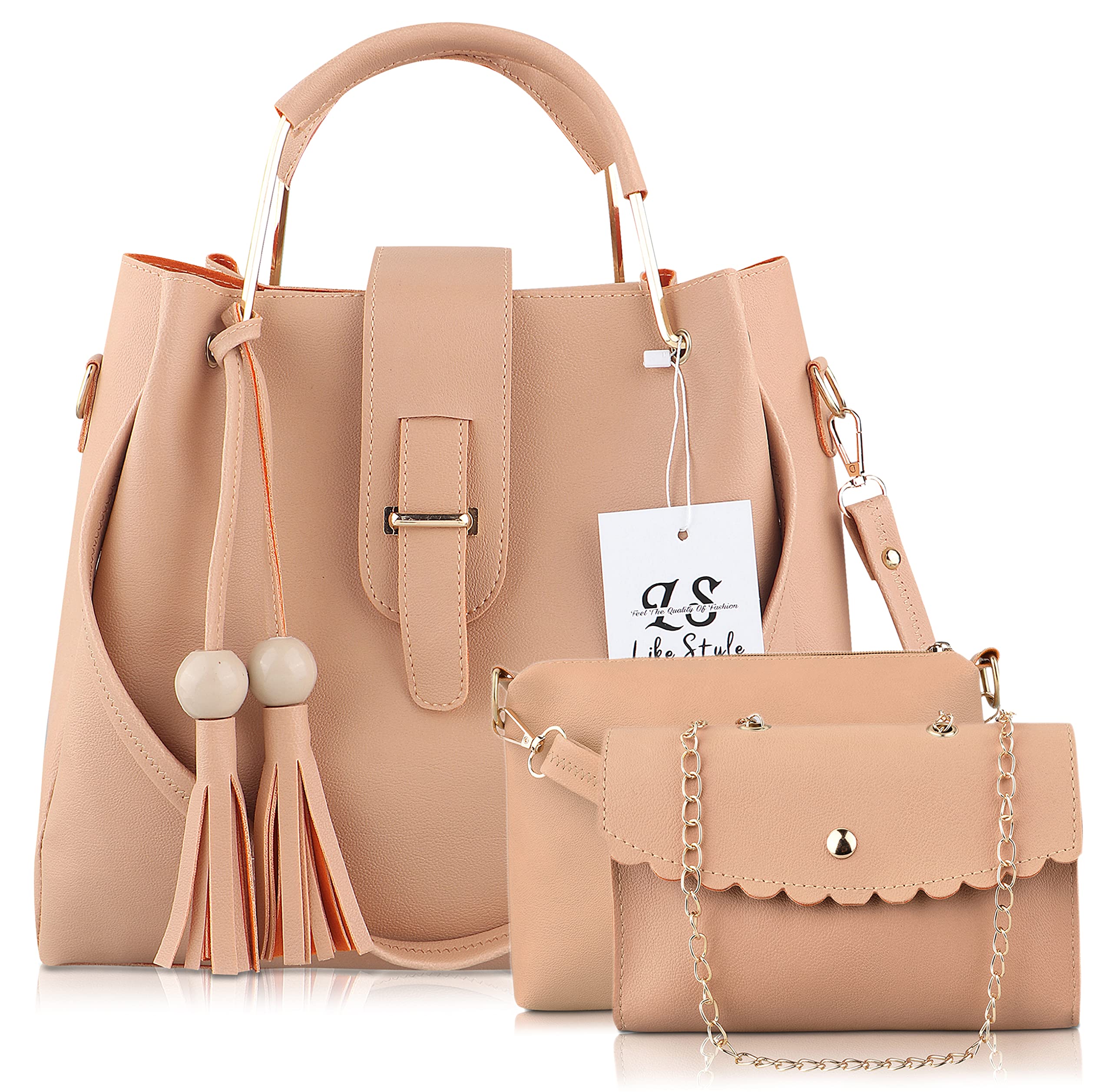 LIKE STYLE Women Hand Bags PU Rexine Flap Closure Casual Formal Ladies Shoulder Bag Pack of 3 (Beige) (B0D7TJGG7Q) Amazon Price History, Amazon Price Tracker