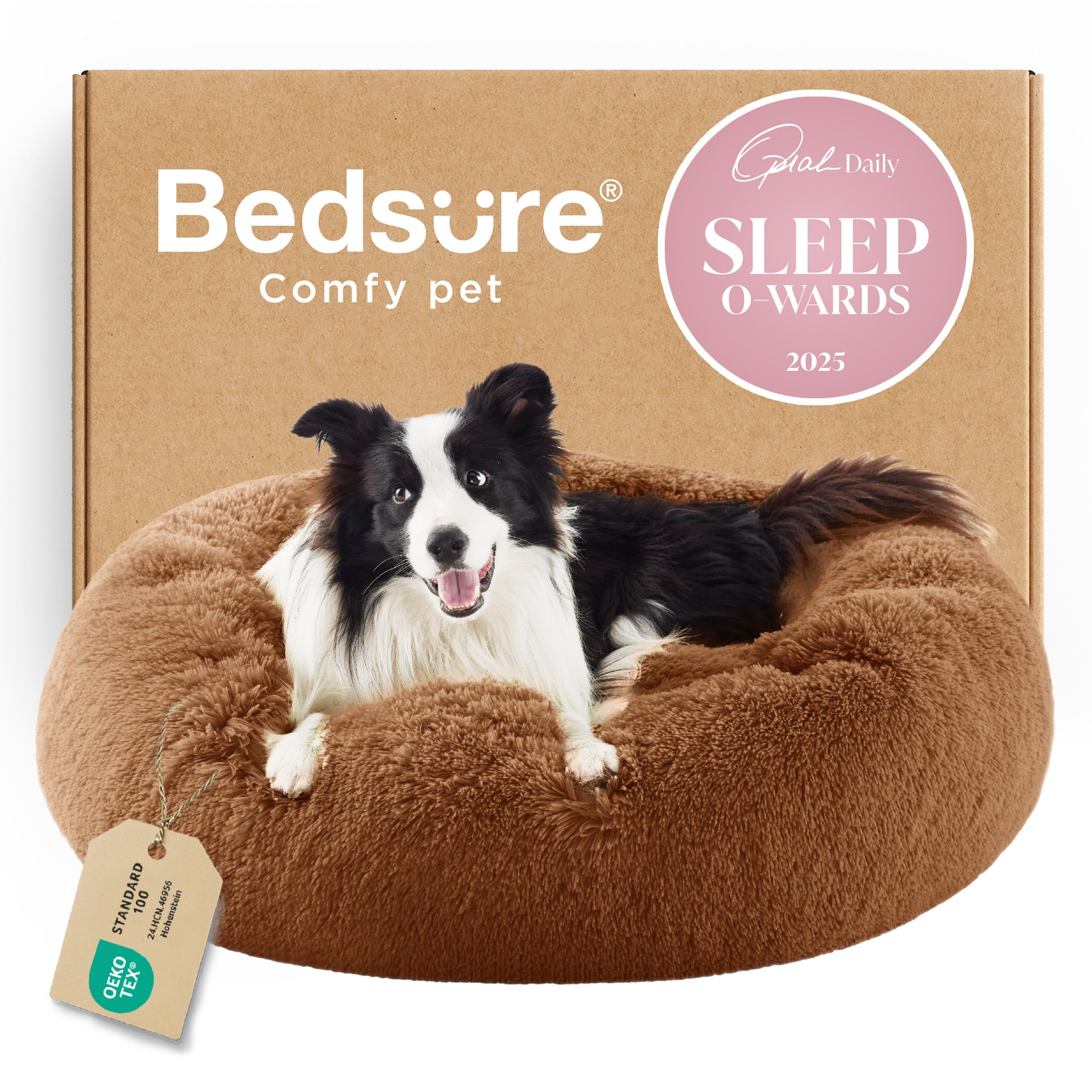 Bedsure Calming Dog Beds Large Sized Dog Donut Washable Pet Bed,36in Copper