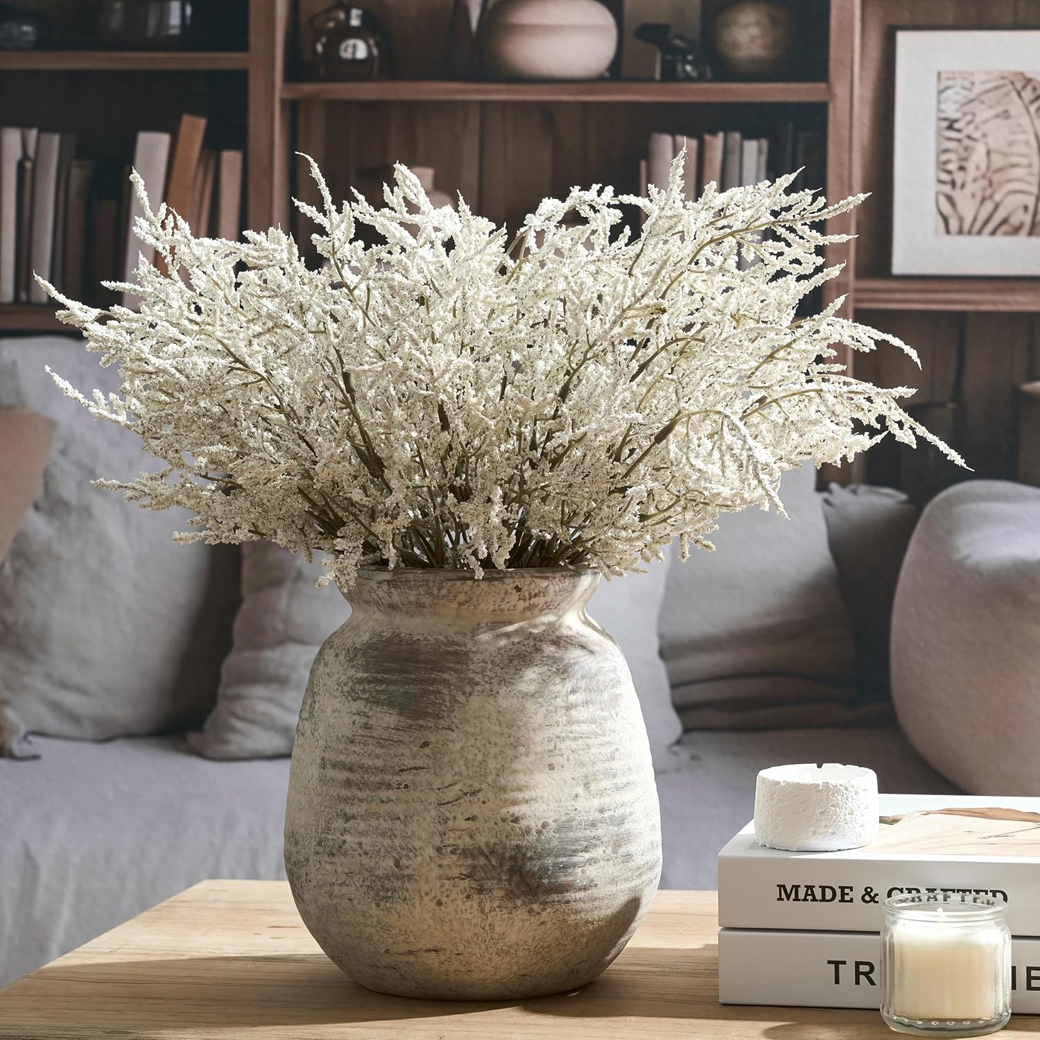 SIDUCAL Ceramic Rustic Vase, Whitewashed Terra Cotta Vase, Distressed Farmhouse Décor, Pottery Decorative Flower for Home Decor, Table, Living Room Decor, Shelf, Mantel, 7.3 Inch, Terra - Image 9