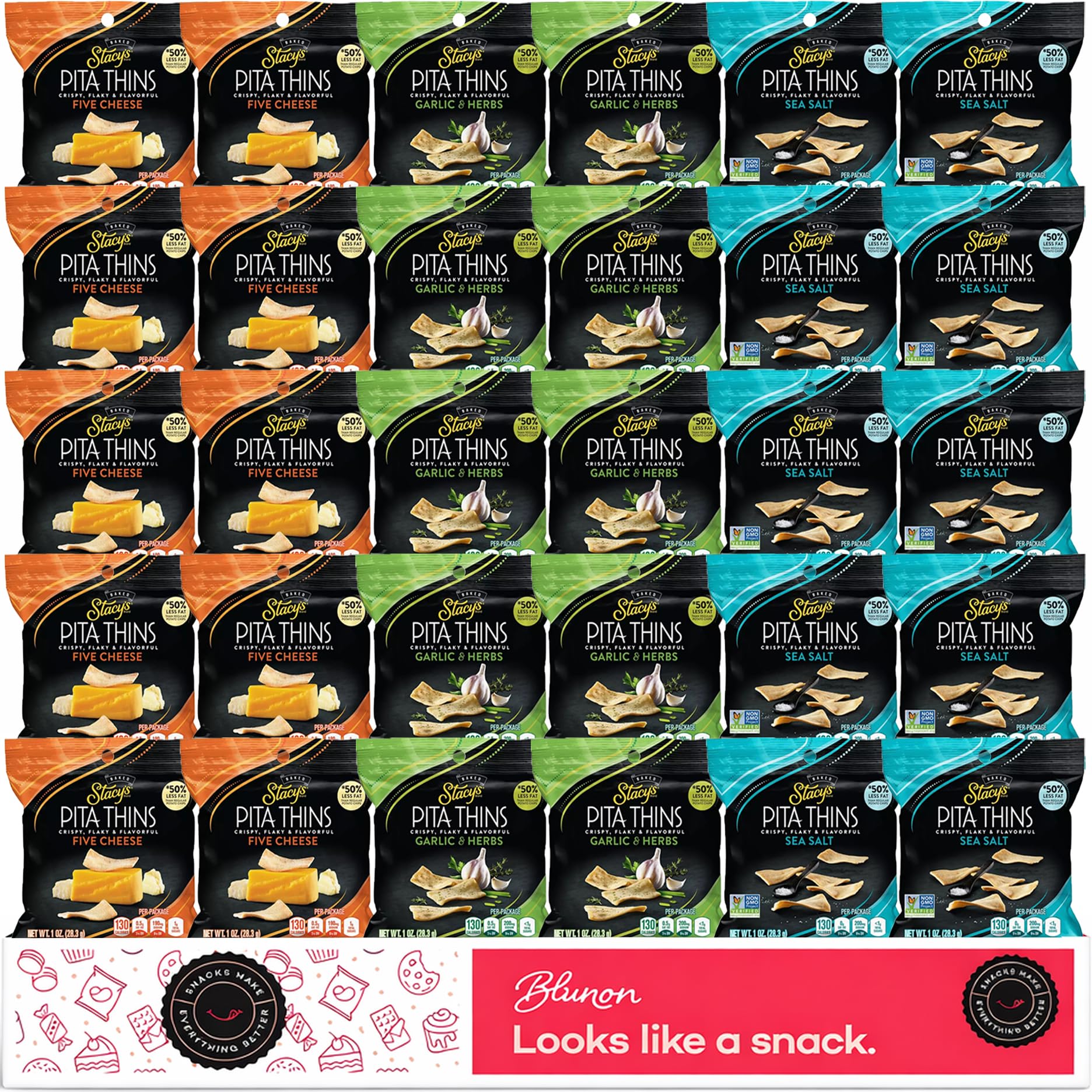 Stacy Pita Thins Variety Pack - Baked Healthy Snack - Bulk Assortment - Care Package Gift Box (30 Count)