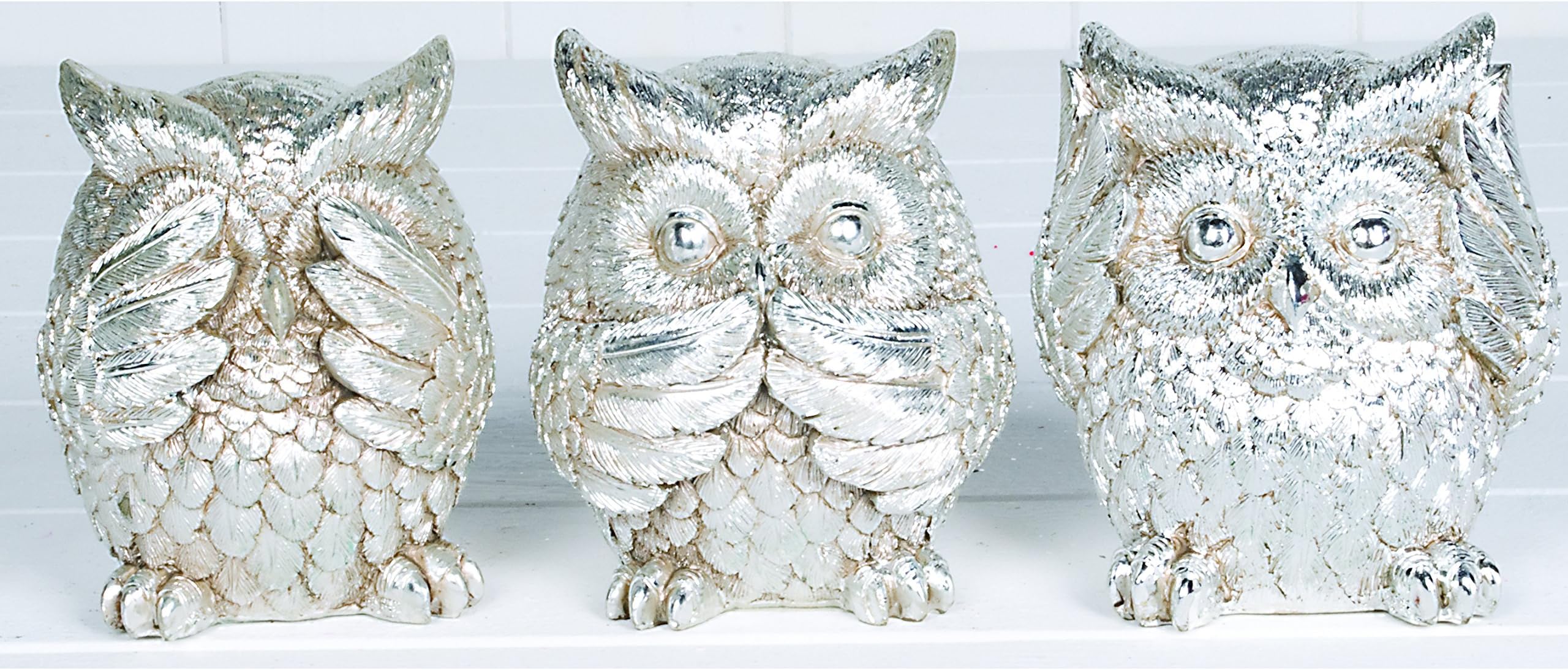 FHFY Home Wise Owls Set of 3, See No Evil, Hear No Evil, Speak no Evil Ornaments