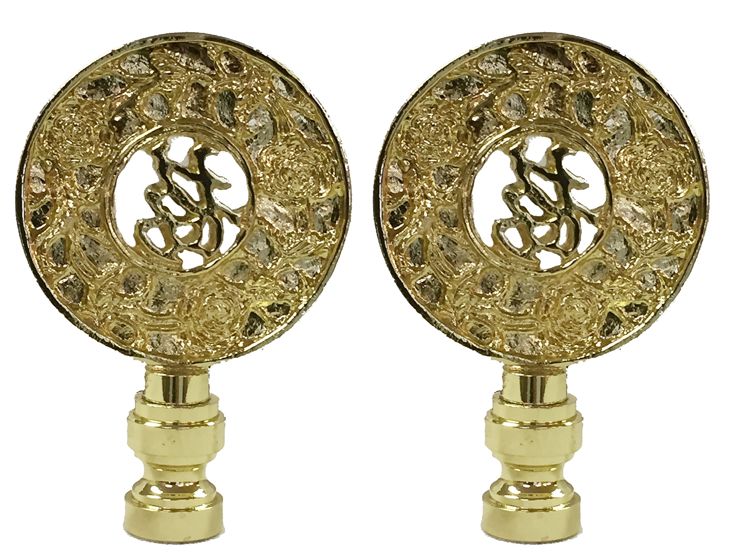 Royal Designs Good Fortune Oriental Motif Lamp Finial – Polished Brass, Set Of 2, Fits Standard Harps