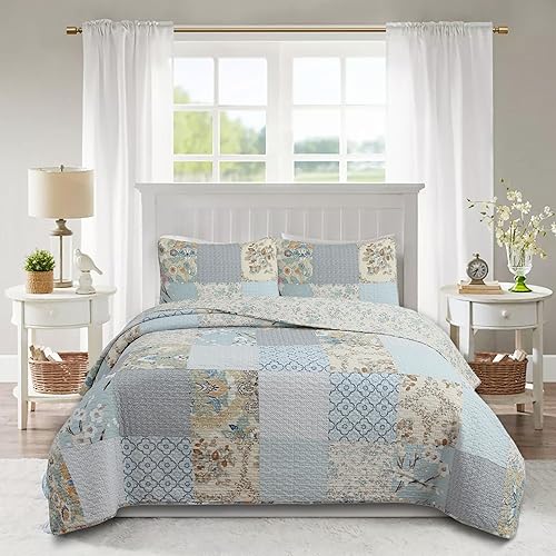 Miniatura 9 de Cozy Line Home Fashions - Juego de ropa de cama reversible de algodón con estampado de flores románticas color rosa y azul