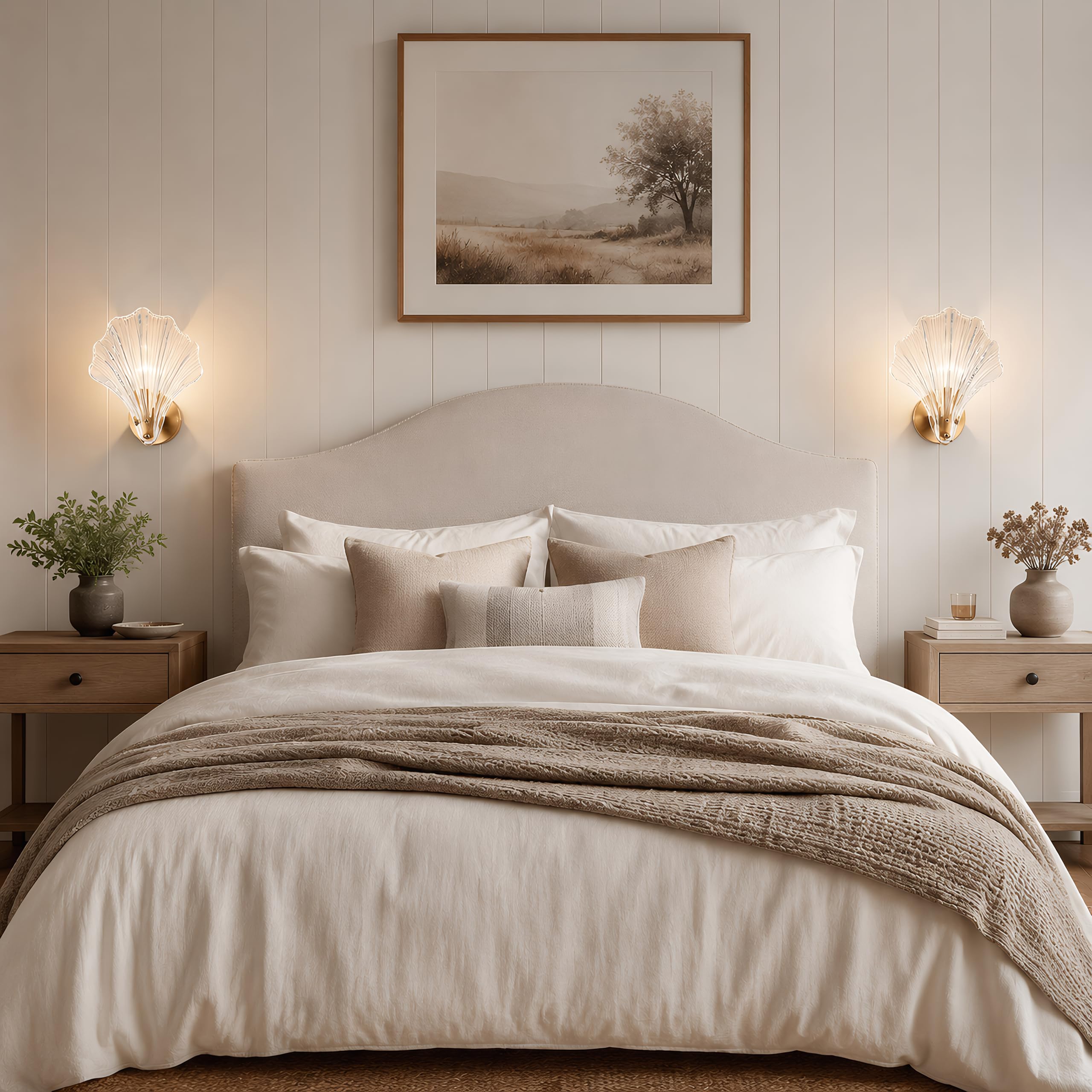 Aplique de Pared Interior Moderno de Vidrio en Forma de Concha, Lámpara de Pared E14 con Pantalla de Vidrio, para Dormitorio, Pasillo, Salón, Comedor (Transparente)