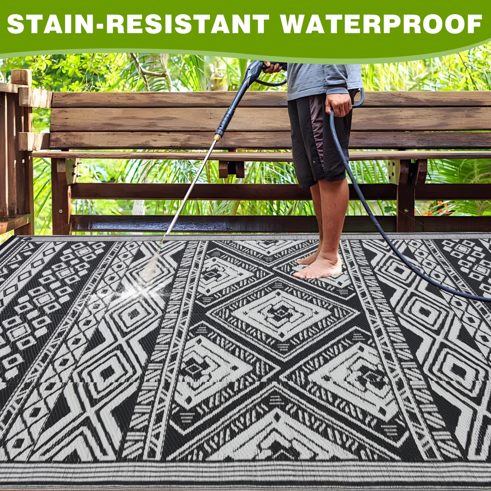 YONILE Outdoor Plastic Rug 180x270cm, Reversible Waterproof Outdoor Plastic Straw Rug for Patios Clearance,Balcony, Camping, Back Garden, Patio