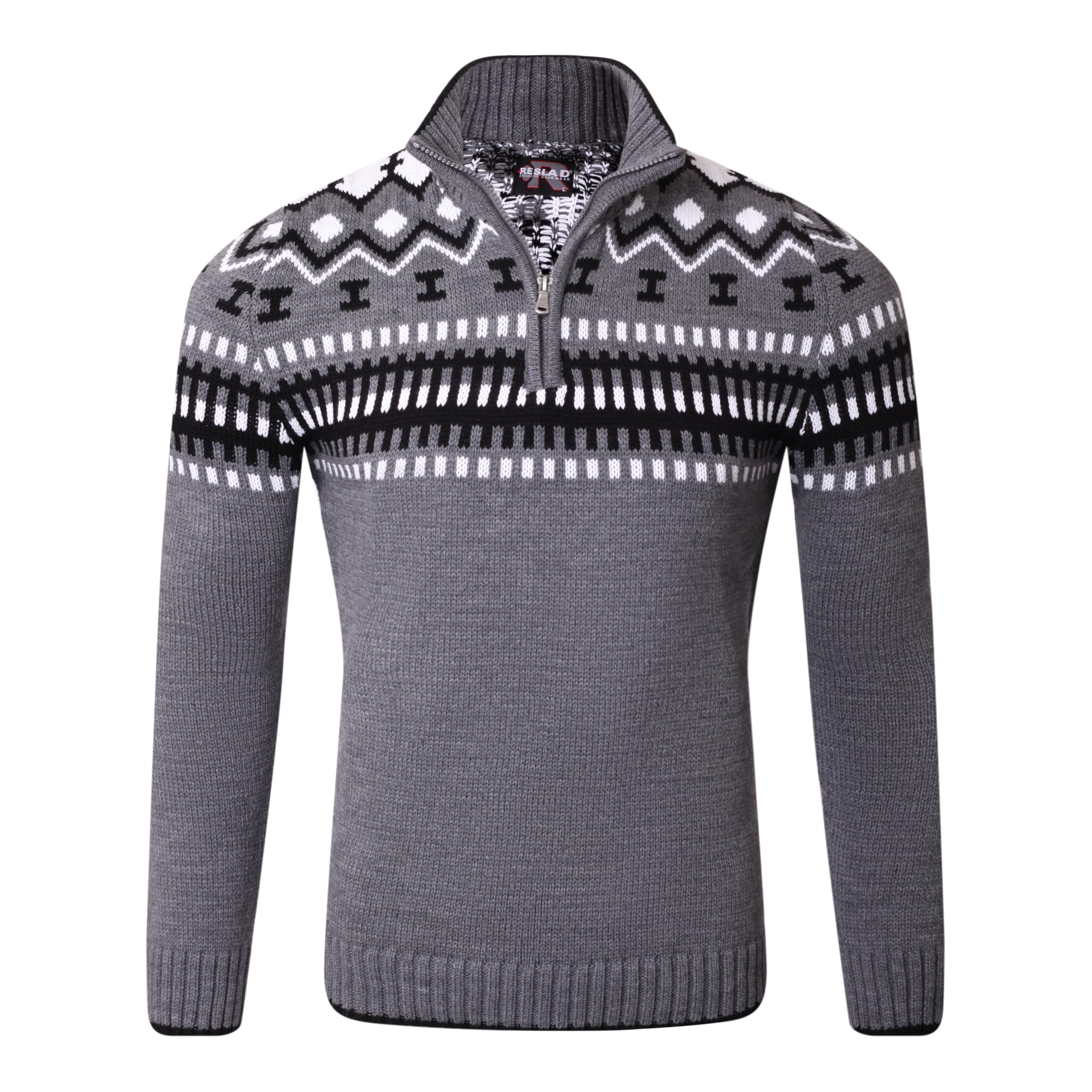 Reslad Suéter de punto para hombre con cremallera y cuello redondo para hombre suéter noruego RS-3110