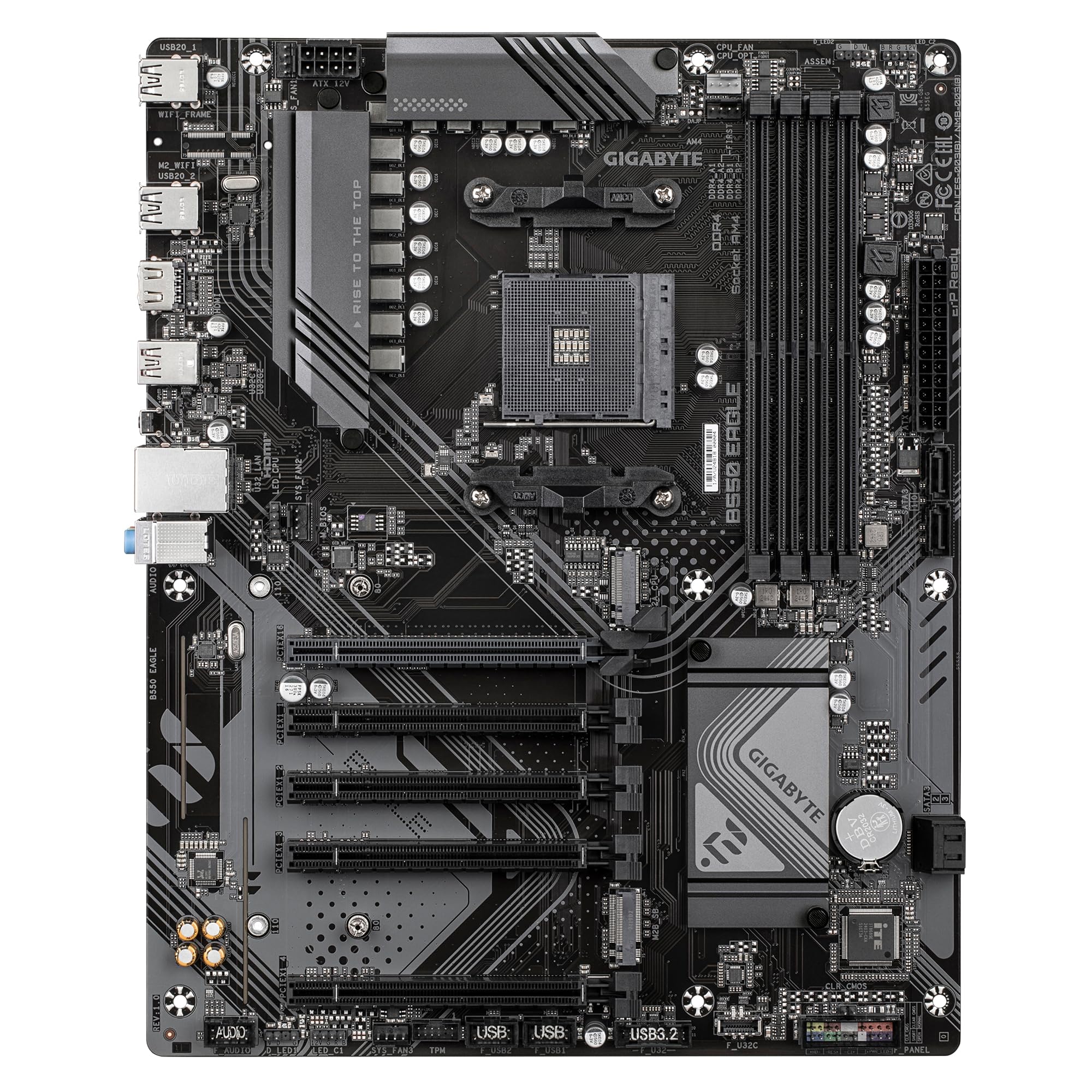 GIGABYTE B550 Eagle Carte mère - Processeurs AMD Ryzen série 5000 G, VRM 10+3+1 Phases, jusqu'à 3200 MHz DDR4, 1xPCIe 4.0 + 1xPCIe 3.0 M.2, LAN 1GbE, USB 3.2 Gen 2 - 3