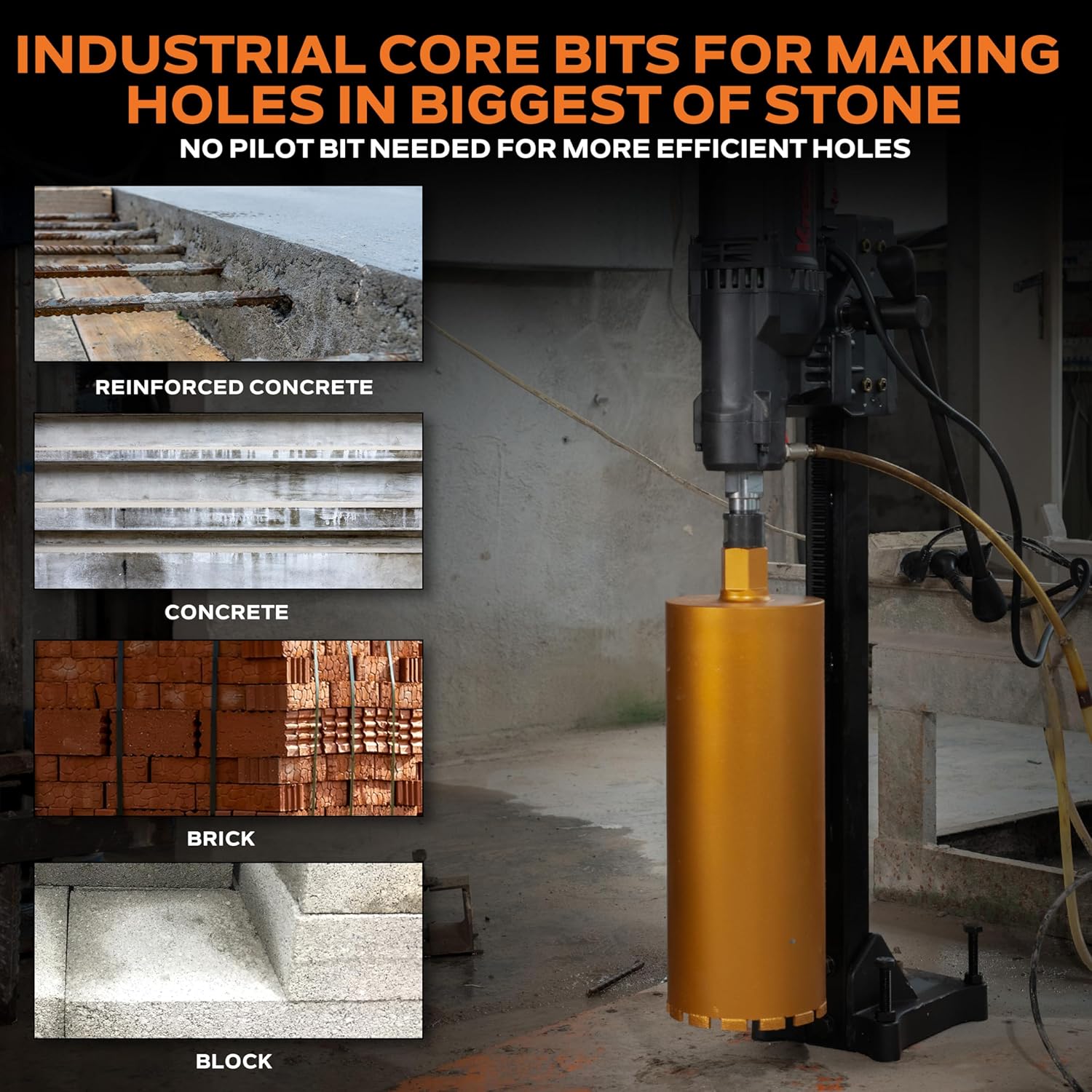 KSEIBI 619064 Wet Concrete Core Drill Bit, 2-1/2-Inch Diameter for Drilling Concrete, Marble, Granite, Brick, and Hard Masonry 16-Inch Drilling Depth, 1-1/4"-7 Arbor, 10mm Segment Height Hole Saw