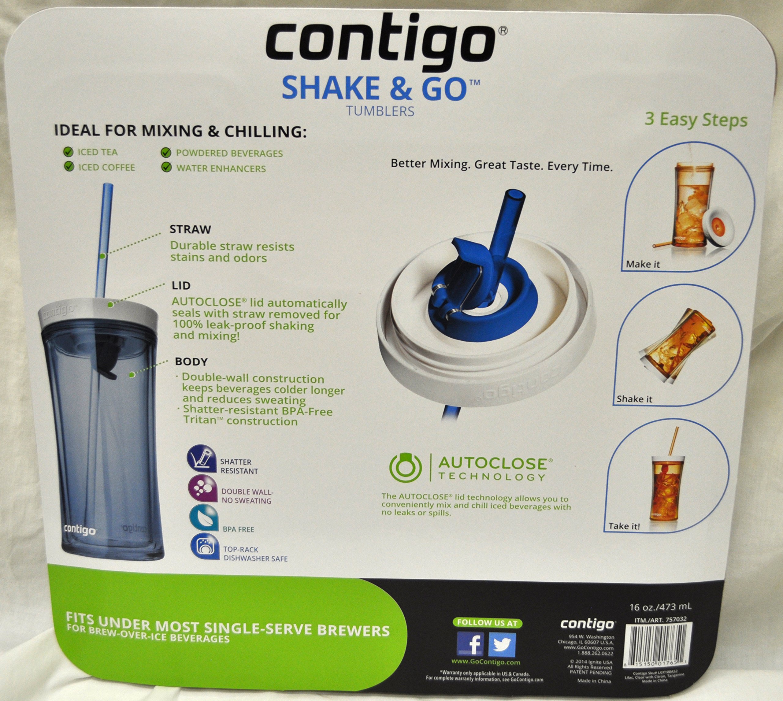 Contigo Shake & Go Plastic Tumblers - Set of 3 (Lavender