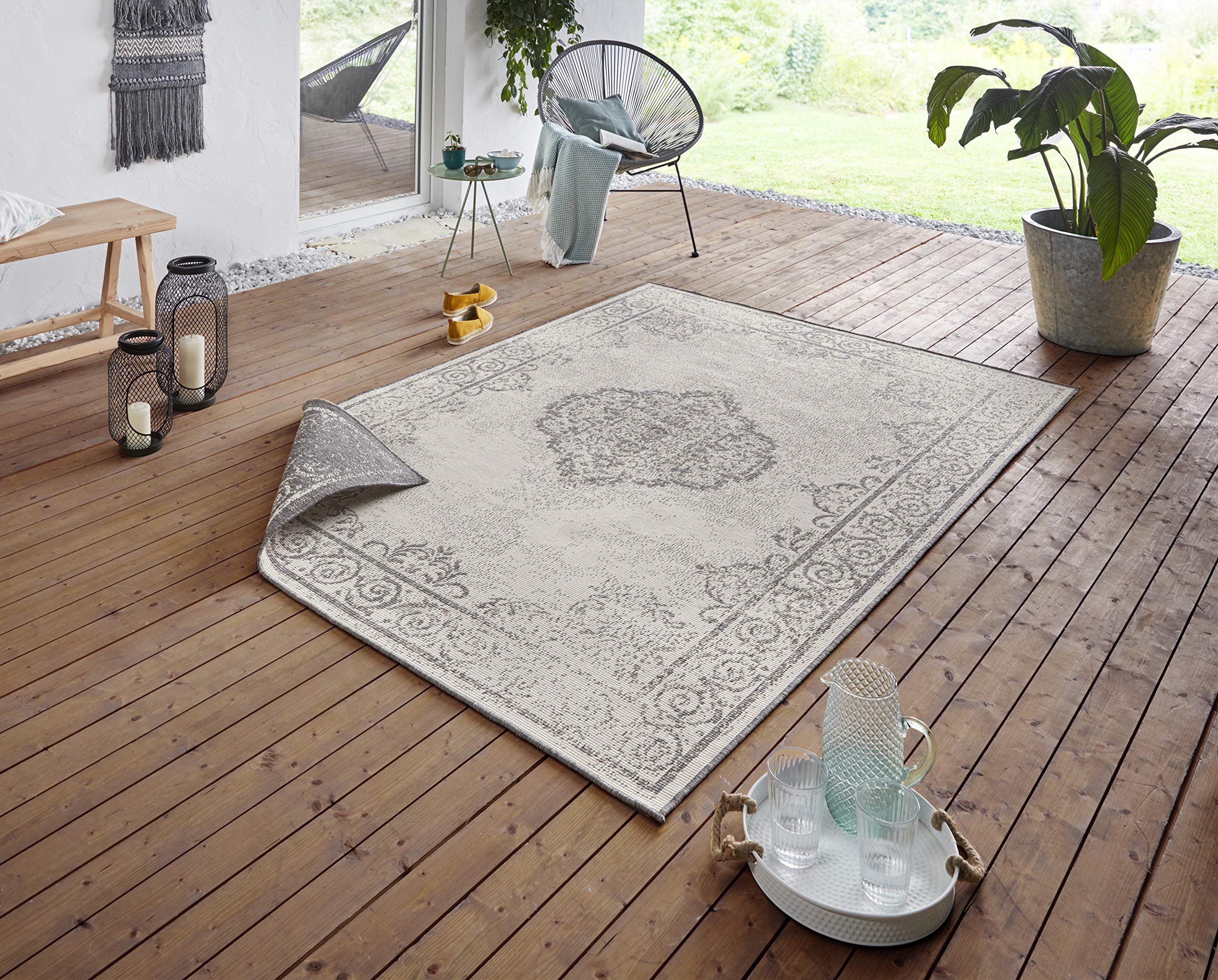 The Rugs Grey Cebu Reversible Indoor Outdoor Rug Polypropylene Flatweave Durable In | Size: 80Cm X 150Cm
