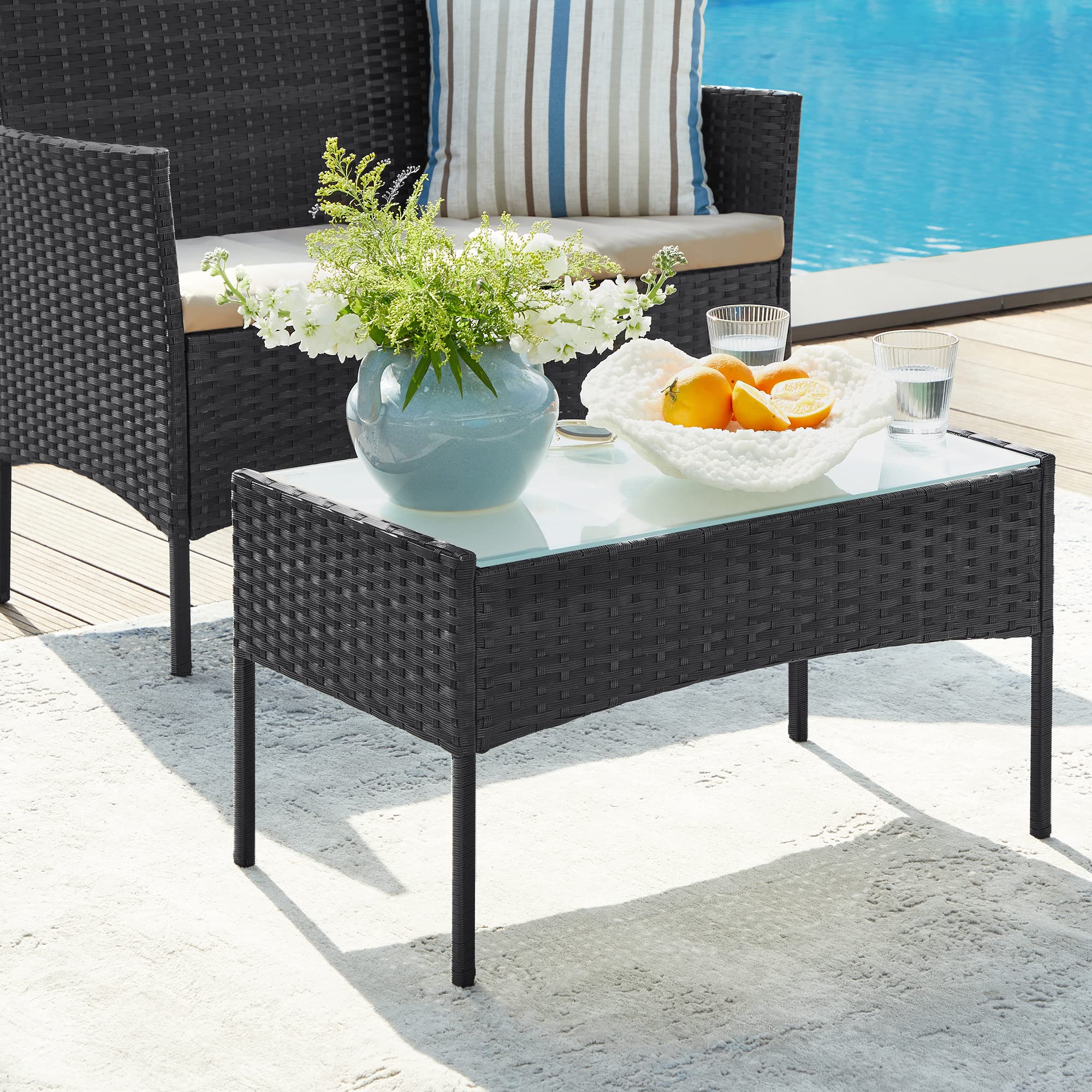 SONGMICS Set di mobili da Balcone mobili da Giardino in polyrattan PE Set Lounge mobili da terrazza Esterno Patio Balcone Giardino Nero Tortora GGF004B05