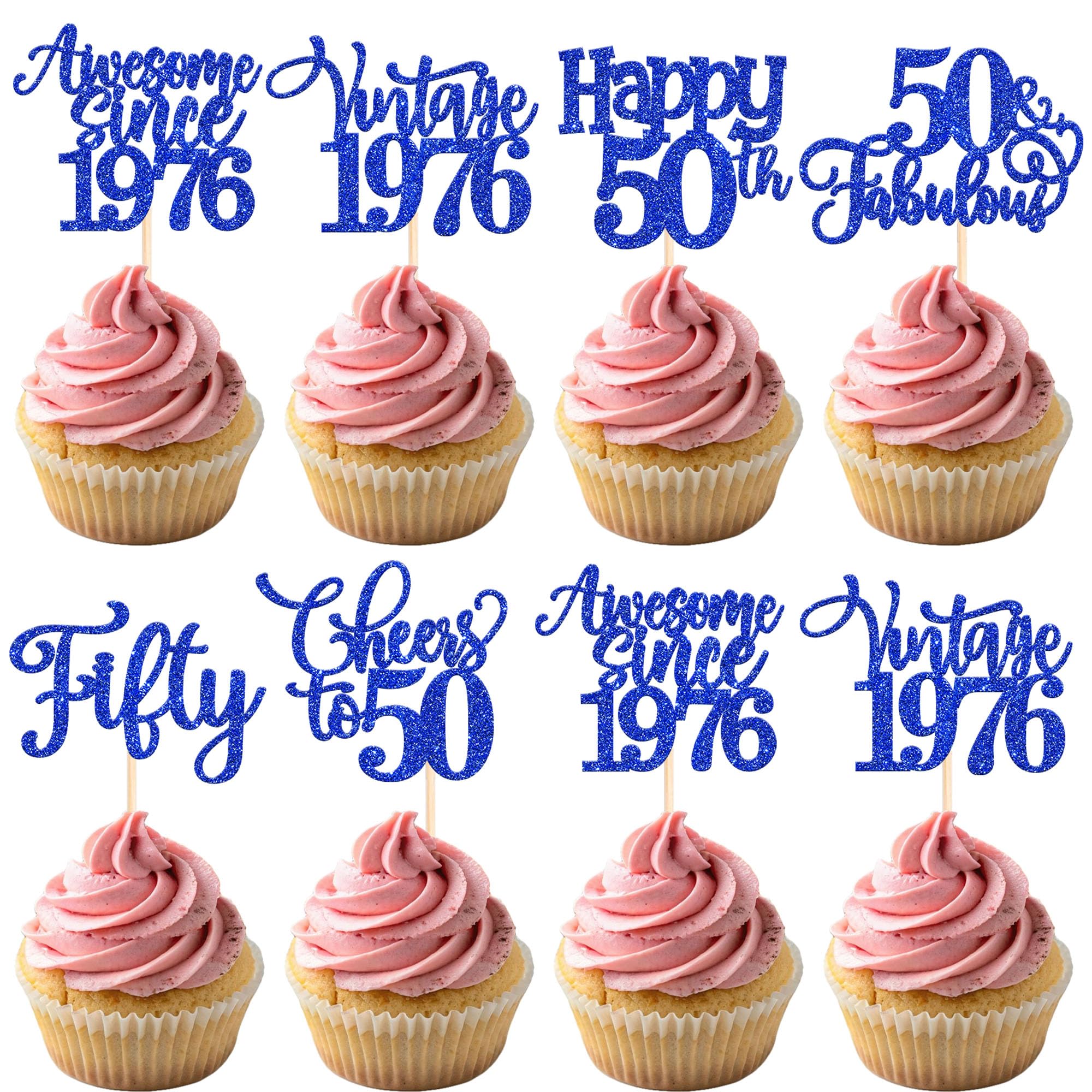 SYKYCTCY 30 Pack Happy 50th Birthday Cupcake Toppers Glitter Vintage 1976 Fifty 50 Fabulous Cupcake Picks Awesome Since 1976 Cake Decorations for 50th Birthday Anniversary Retirement Party Supplies