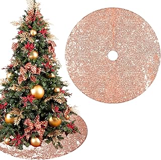 Christmas Tree Skirt ,48 Inch Tree Skirt Embroidered and Sequined Holiday Tree Skirt Christmas Decorations Rose Gold Silve...