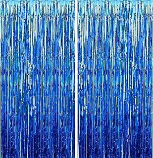 2 Pack 3.2 ft x 9.8 ft Blue Tinsel Curtain Party Backdrop Decorations, Metallic Foil Fringe Backdrop Door for Halloween, Christmas, Birthday Graduation Wedding Party Streamers Photo Backdrop.
