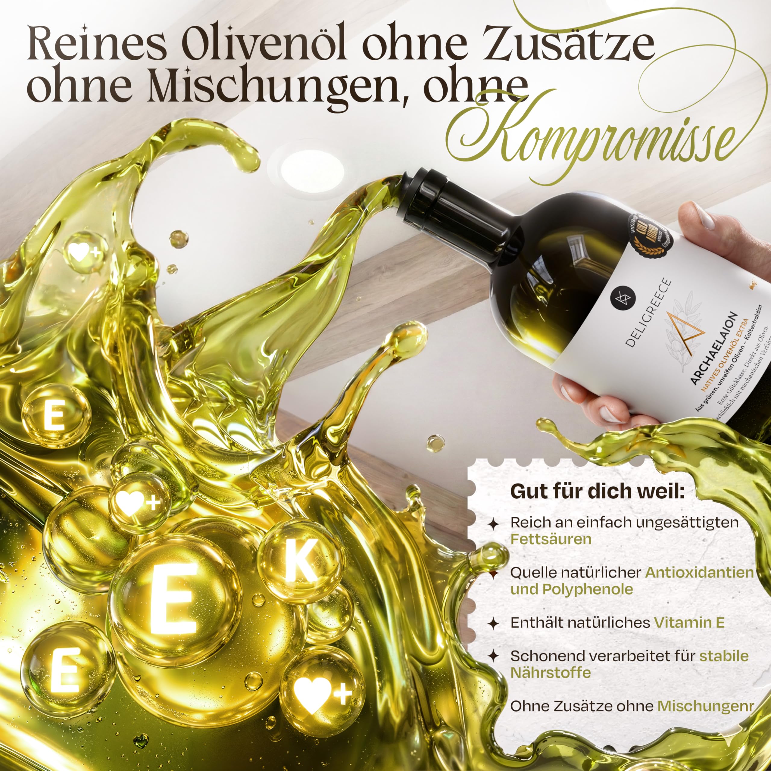 Deligreece Olivenöl | Seit 1890 traditionell hergestelltes Olivenöl von Kreta | Extra natives Oliven Öl aus unreifen Oliven | Ausgezeichnetes & limitiertes griechisches Öl | 500ml Flasche