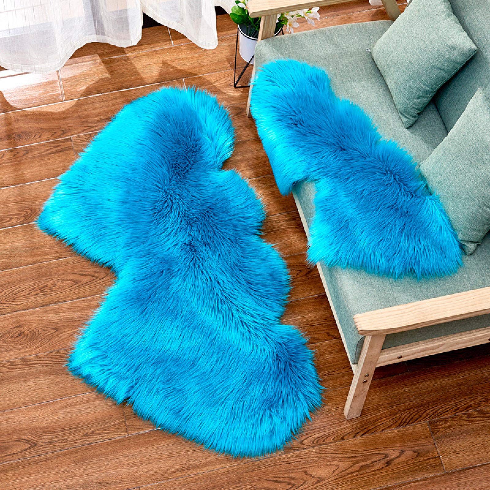 Navy Blau Lammfell Teppich Flausch Fell füR Couch,Waschbar Fell füR Sessel Stuhl Decke,Doppelherz 60x120cm/23.6x47.2in