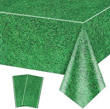 2 Pack Green Grass Tablecloths, 87x51 Grass Pattern Plastic Disposable Table Cover Football Field Soccer Field Table Cloth for Sports Theme Parties Supplies Golf Soccer Football Event Decorations