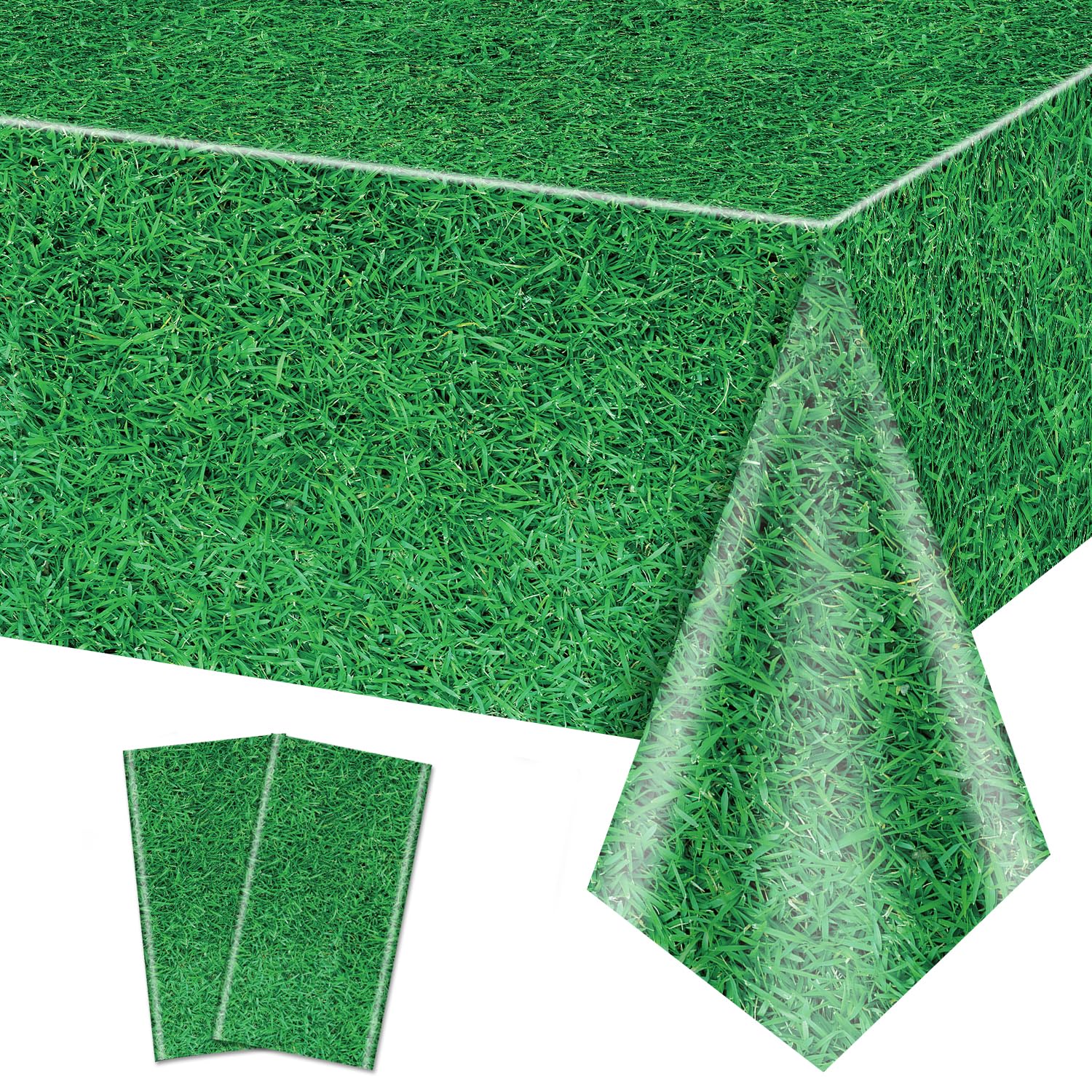 Paquete de 2 manteles de Hierba Verde, 220x130 cm, patrón de Hierba, Mantel de Campo de fútbol de Golf, para Fiestas temáticas Deportivas, Suministros de decoración de Eventos Deportivos