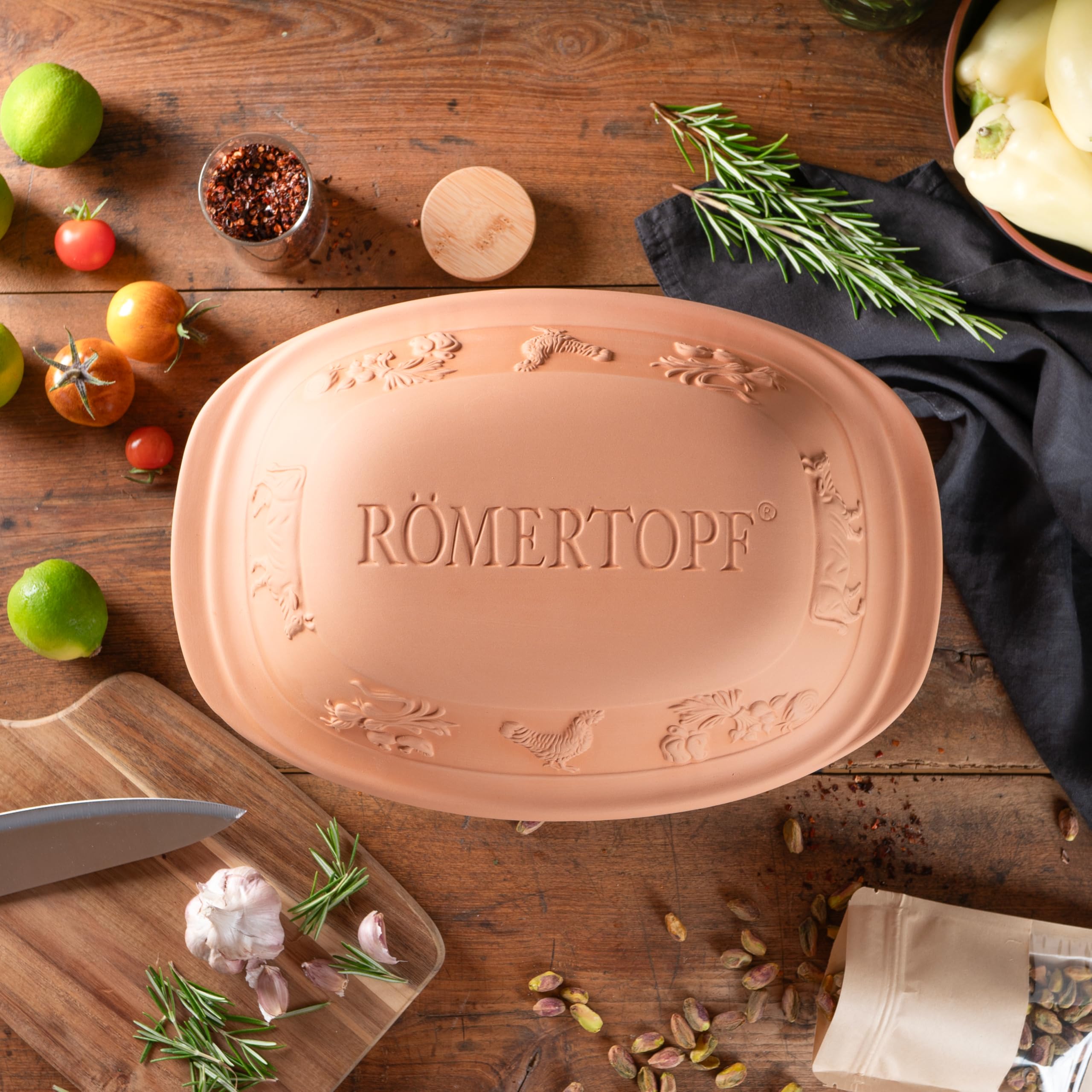 Römertopf Rustico Cocotte Non émaillée en Argile Naturelle 3 l env. 33,5 x 25 x 18 cm Cuisson sans Graisse pour jusqu'à 4 Personnes Passe au Four et au Micro-Ondes Passe au Lave-Vaisselle Römertopf