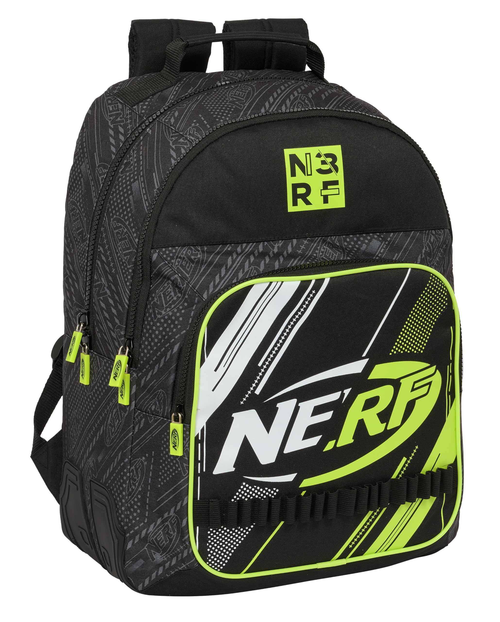 Safta NERF GET READY - Mochila Doble, Adaptable a Carro, Ideal para Niños de Diferentes Edades, Cómoda y Versátil, Calidad y Resistencia, 32x15x42 cm, Color Negro