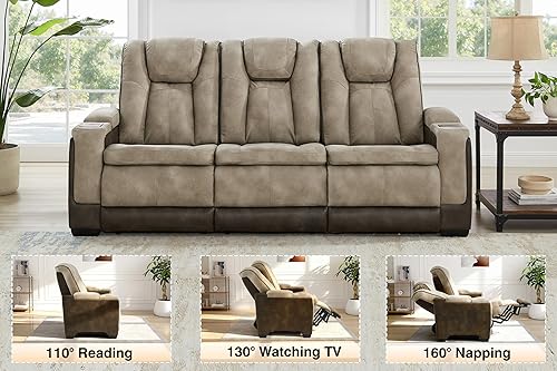 Miniatura 6 de THSUPER Sofá reclinable de cuero de microfibra eléctrica, asiento de cine en casa, con reposacabezas ajustable, luz de lectura, puerto USB,