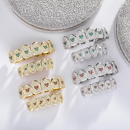 Miniatura 3 de Conjunto de grill para dientes dorados JINAO de 18 quilates, enchapados en oro, todos con brillantes, de lujo con barras adicionales de moldeo