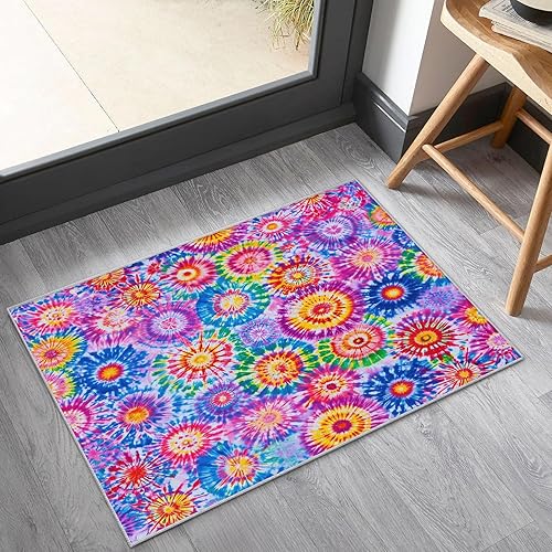 Miniatura 37 de Alfombras coloridas para entrada de 2 x 3 pulgadas, diseño de arte abstracto de fuegos artificiales, tapete para puerta de interior, tapete colorido