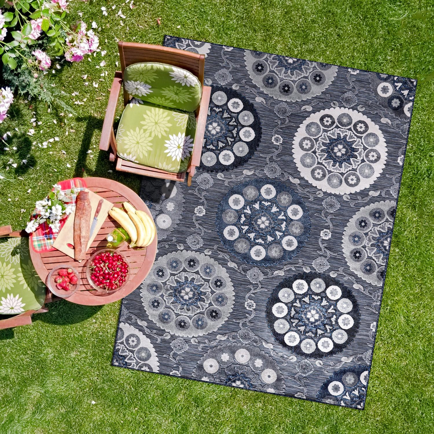 CAMILSON Indoor Outdoor Rug 8x10 Bohemian Medallion Floral Area Rugs for Indoor and Outdoor Patios Easy-Cleaning Non-Shedding Living Room Garden and