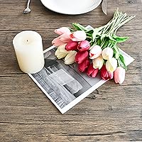 Vista 3 de Mandy's Shades of Pink - Centro de mesa de flores artificiales de tulipanes artificiales, 13.5 pulgadas, tallos florales falsos de poliuretano