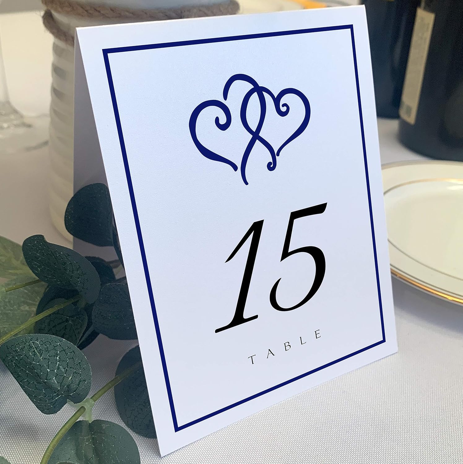 Linked Hearts and Border Wedding Table Numbers (Select Color/Quantity), White, Gold, 1-20, Double Sided, Tent or Use in a Stand, Great for Parties & Restaurants