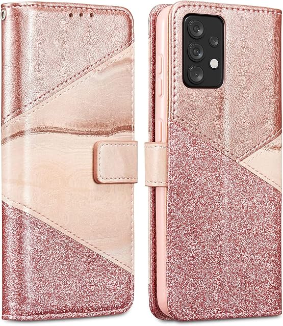 ZCDAYE Wallet Case for Samsung Galaxy A53, Premium Bling Glitter [Magnetic Closure] PU Leather [Ceramic Pattern] Stand Soft TPU with [Card Slots] Flip Cover for Samsung Galaxy A53 5G - Rose Gold