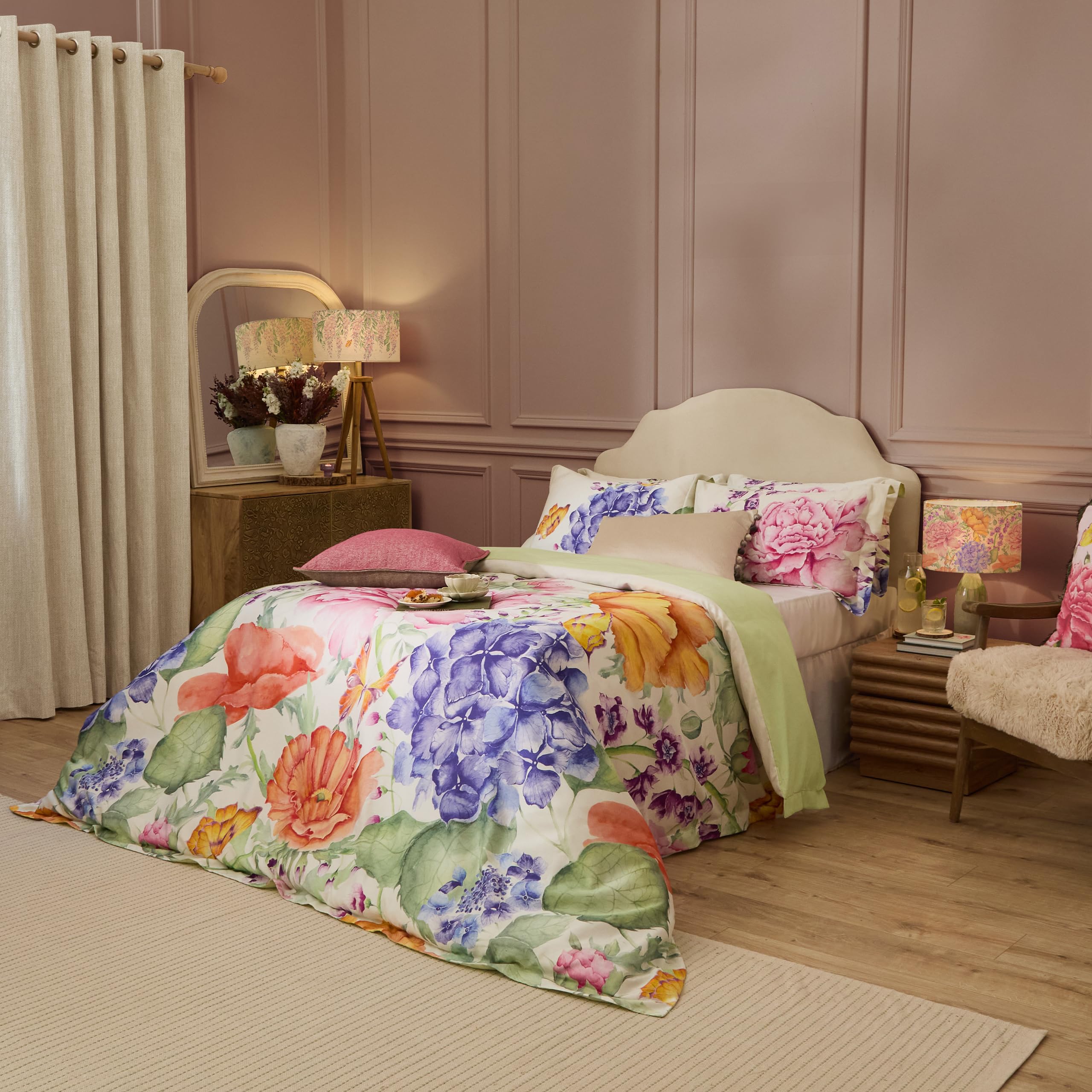 Voyage Maison Multicolour Idalia Duvet Cover Set – 100% Cotton Floral Butterfly Sateen Bedding ( - Double)