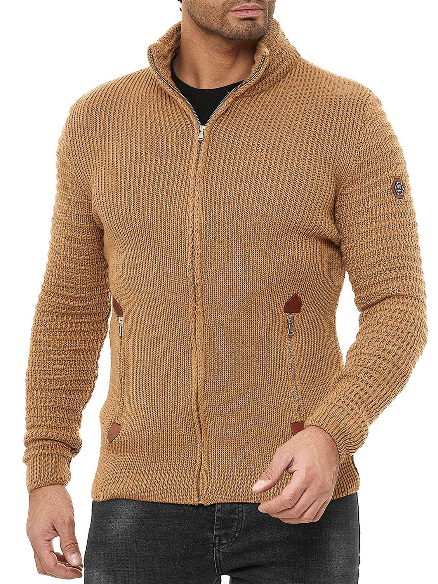 Redbridge Herren Strickjacke Cardigan mit Stehkragen Basic Luxury