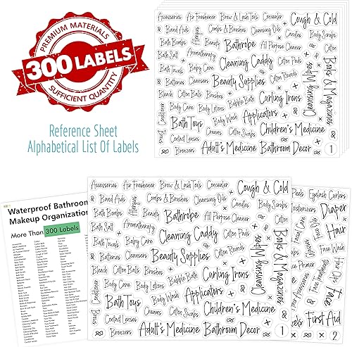 Miniatura 2 de Hebayy Más de 300 etiquetas, incluyendo 265 calcomanías preimpresas para baño, belleza y maquillaje y 36 en blanco, impermeables, resistentes al
