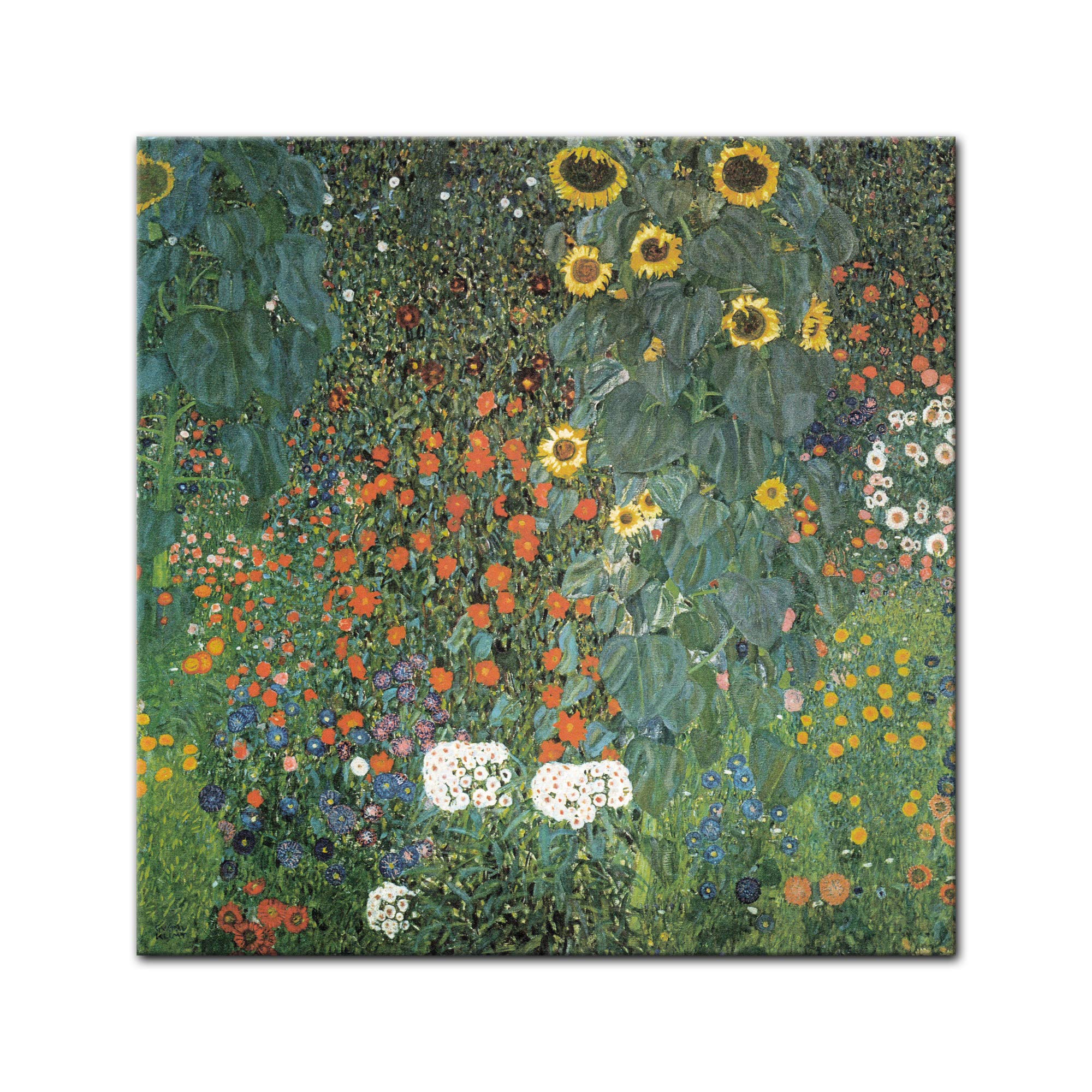 Bilderdepot24 Bild auf Leinwand | Gustav Klimt Bauerngarten mit Sonnenblumen in 80x80 cm als Wandbild | Wand-deko Dekoration Wohnung alte Meister | 180936-80x80