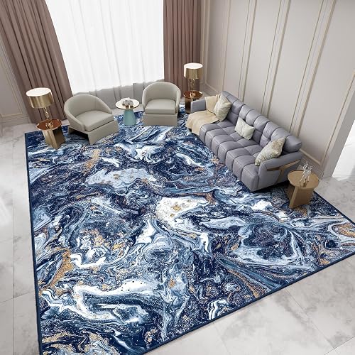 GEMBED Washable Non Slip Non Shedding Area Rug - Dark Blue/Gold, 5'x7'