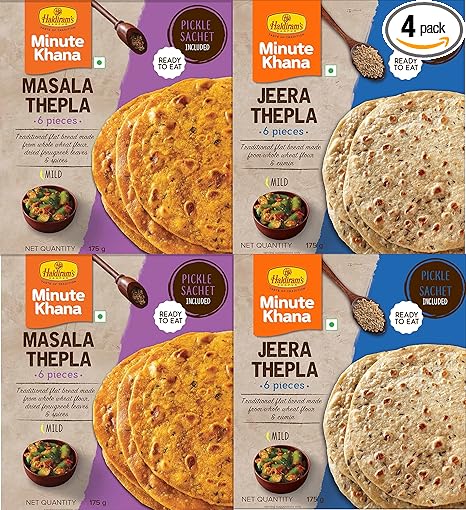 Haldirams Nagpur Masala Thepla (200 gm pack of 2), Jeera Thepla (200 gm pack of 2) (Instant Khana- Ready to eat) Combo Pack