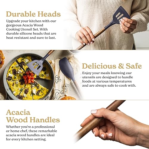 Miniatura 10 de Juego de utensilios de cocina de silicona y soporte para el nuevo hogar y el primer apartamento, juego de artículos esenciales de cocina, espátula,