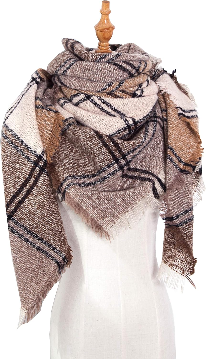 Wander Agio Womens Warm Scarf Triangle Shawls Winter Scarves Stripe Plaid Fichu Rough Surface - Image 3