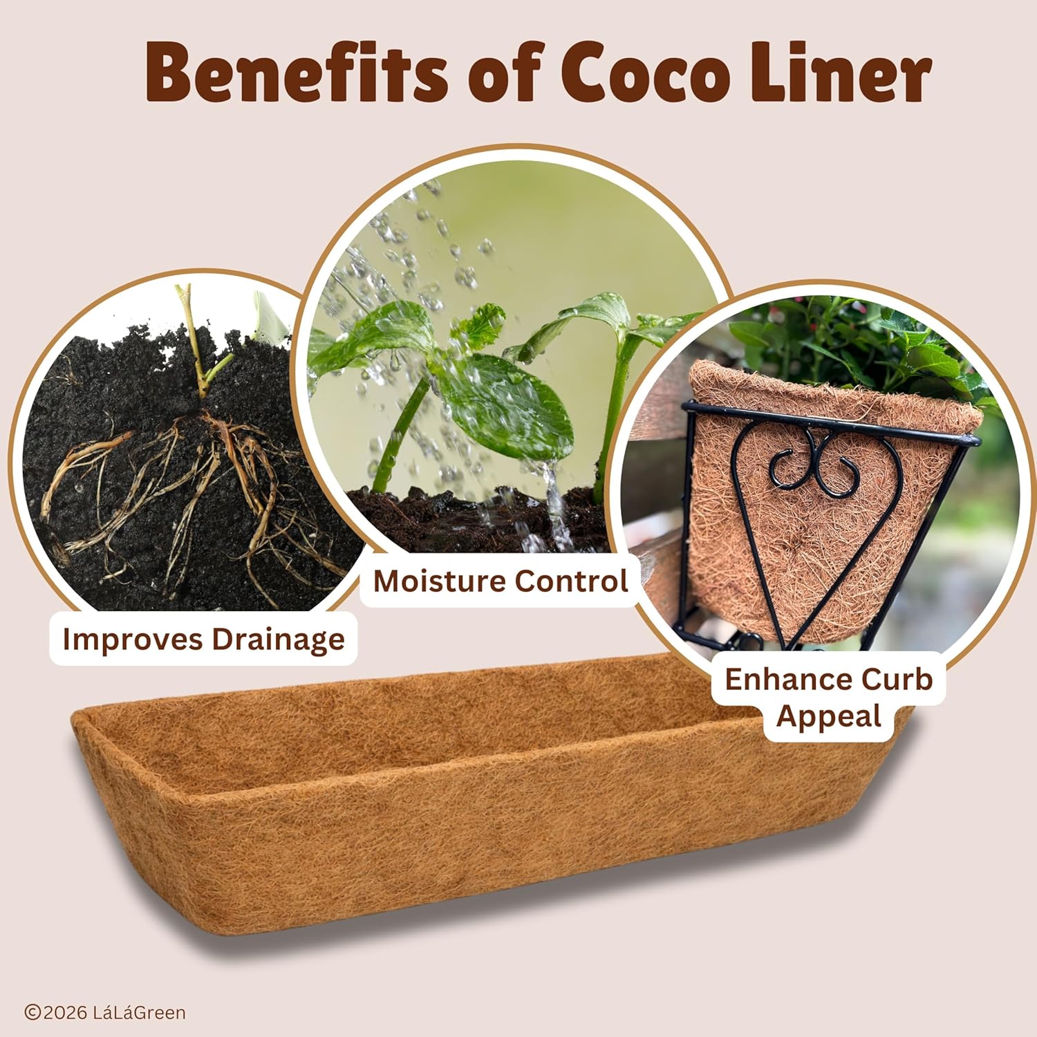 LaLaGreen 24" (4 Pack, Rectangular) Coco Liners for Planter – Large Coir Husk Replacement for Window Box, Wall Mount Pot, Trough Basket, Garden Outdoor Use – Multi Sizes 16/30 Inch & Different Shapes