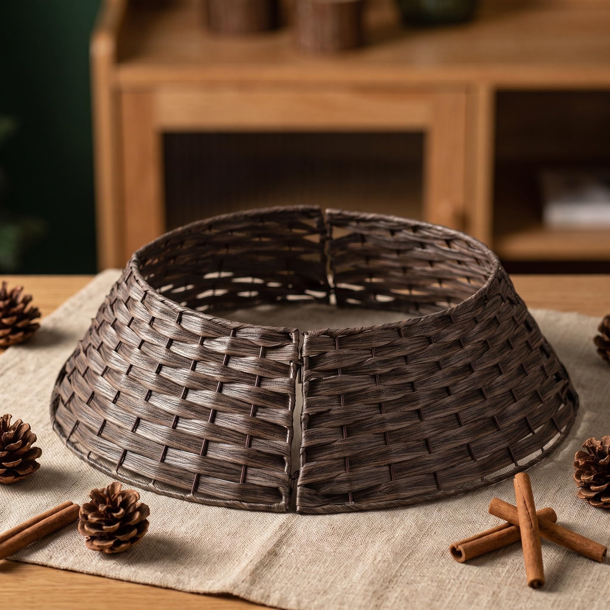 VICASKY Gonna per albero di Natale, collare per cesto in PVC e rattan,