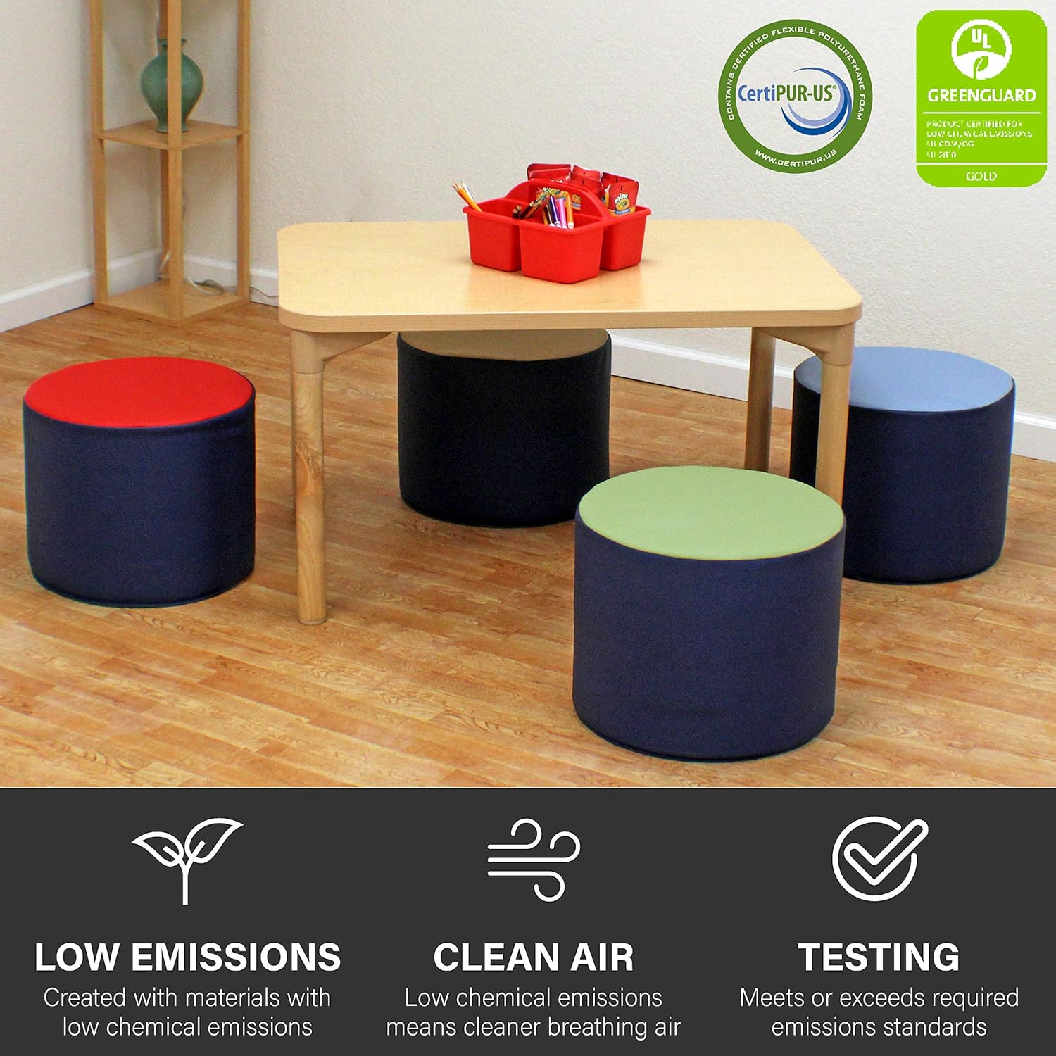 FDP SoftScape 15 inch Round Two-Tone Accent Ottoman for Kids; Modern Children's Furniture, Flexible, Lightweight Foam Seating Set for Home, Playroom, Classroom, Library (4-Piece) - Navy: Industrial & Scientific