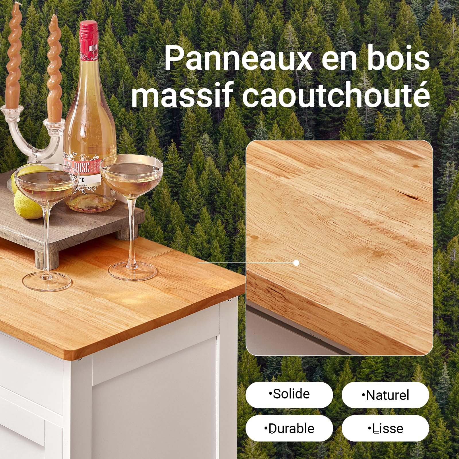 SoBuy Meuble Cuisine à roulettes freinées & Plan, 67x86x38cm, pour Cuisine | Desserte Cuisine avec tiroir, casier à vin 3 niveaux & porte-serviettes, charge 60 kg, MDF/PB, coin repas/extérieur, FKW45-WN