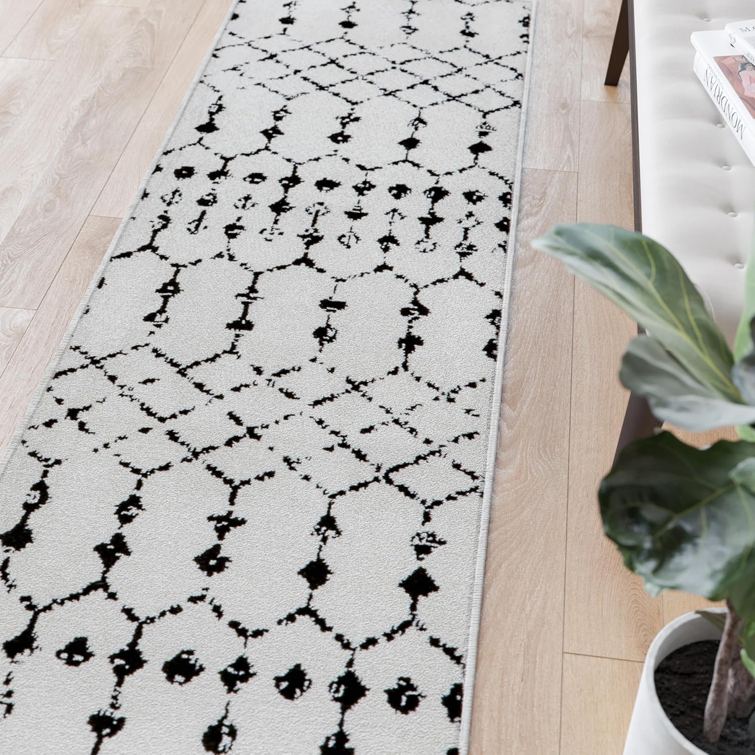 Flash Furniture Beth Geometric Bohemian Low Pile Rug - 2'x6' - Ivory/Black