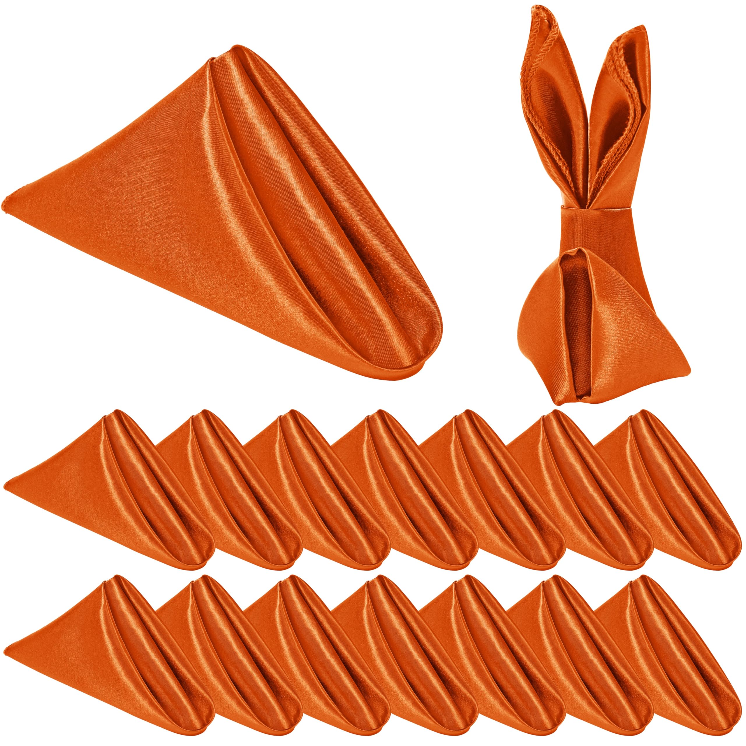 Homiest 12 Pack Burnt Orange Satin Napkins - 20x20 Inches Square Decorative Dinner Napkins for Wedding, Banquet, Party