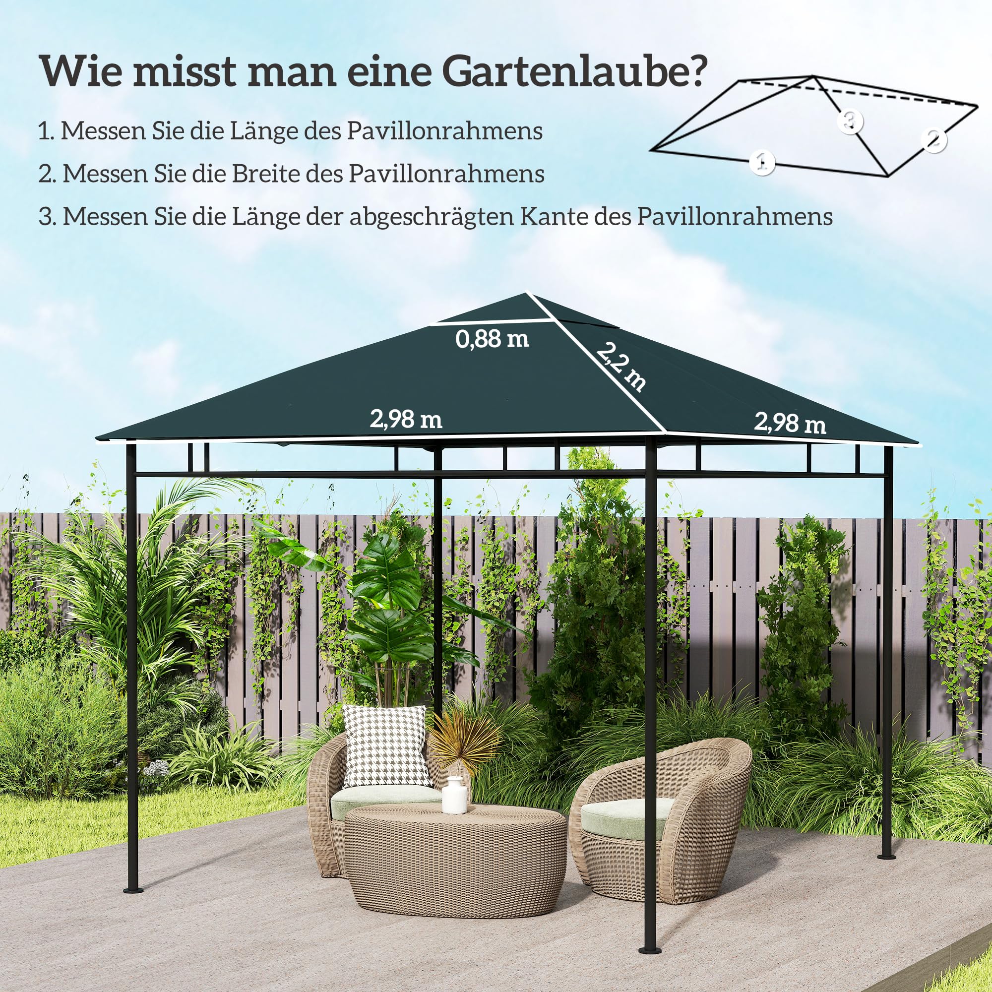 Outsunny Ersatzdach für Pavillon 3x3m wasserabweisend Pavillondach mit Belüftetes Top-Design 8 Wasserabflusslöcher Ersatzbezug für Gartenpavillon Ersatzteile aus Polyester-Stoff, Dunkelgrau