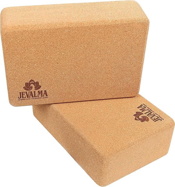 Jevalma Cork Yoga Blocks Set of 2 - Natural Cork Pair of Bricks for Yoga or Pilates Perfect for Holding Poses, Improving Flexibility and Wellbeing
