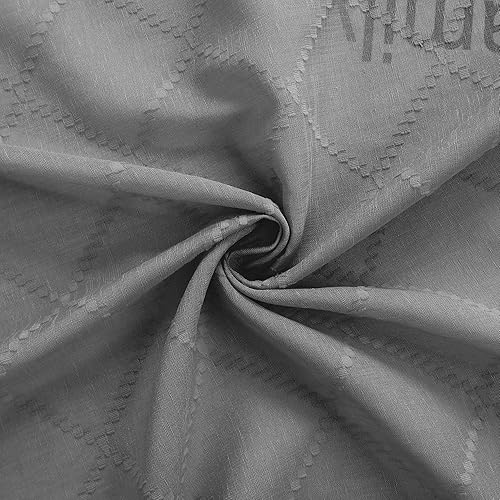 Miniatura 6 de KOUFALL Cortinas de 45 pulgadas de largo, diseño geométrico de espiga de celosía enrejado cuatrifolio blanco transparente para dormitorio, cocina,