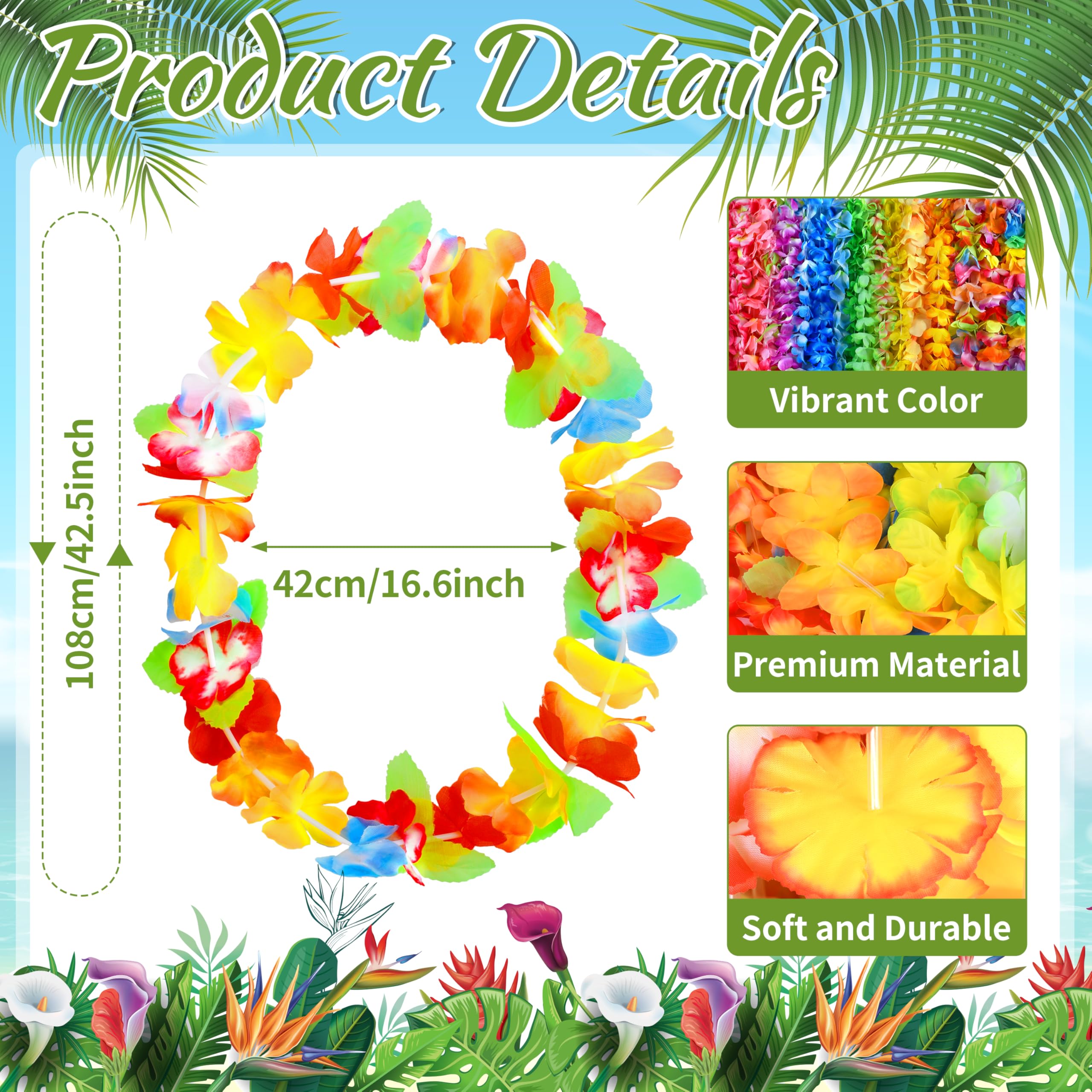 120 Packs Hawaiian Luau Leis Bulk Tropical Hawaii Theme Silk Flower Necklace Summer Beach Party Decorations Birthday Party Favors