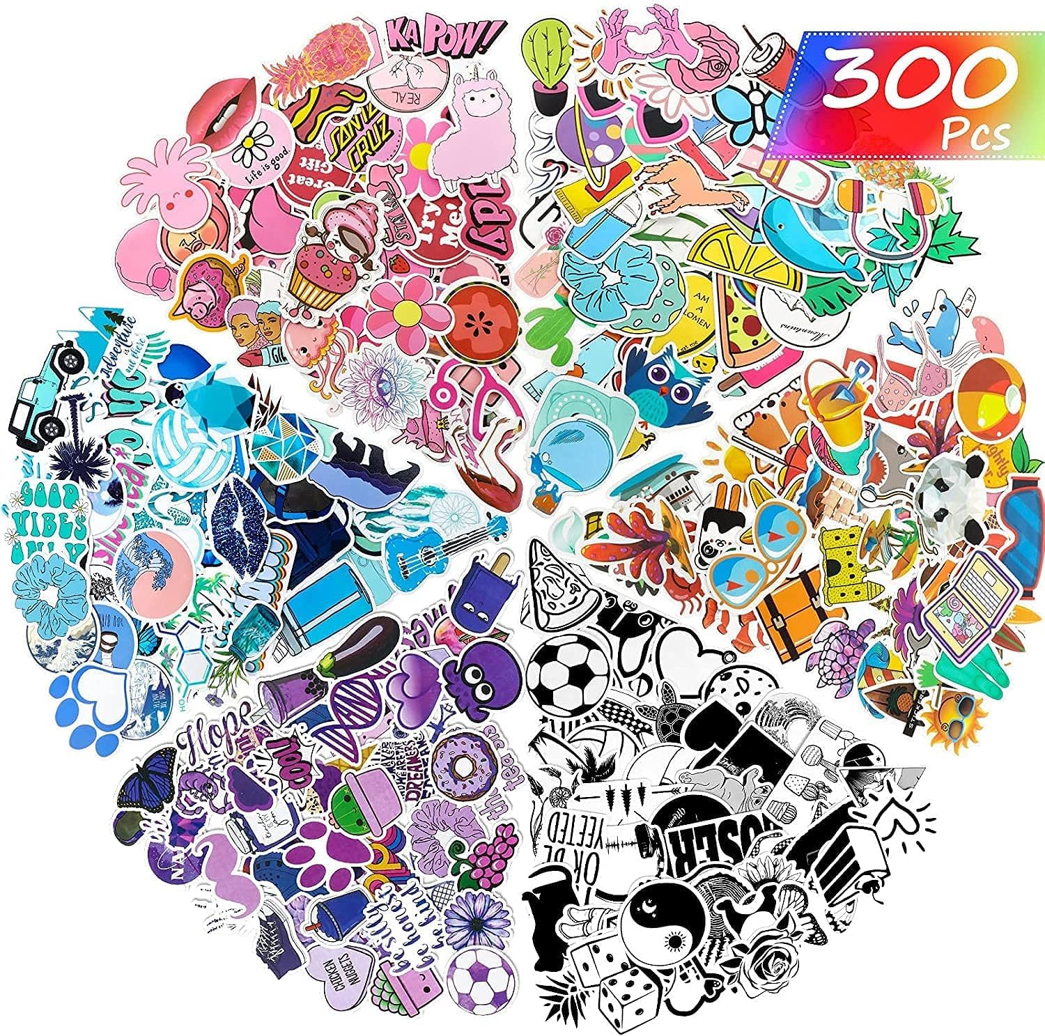 Mumoo Bear 300 Pieces Mixed Stickers for Water Bottles, Vinyl Waterproof Laptop Stickers Aesthetic Cute Colorful Stickers Laptop Luggage Skateboard Computer Stickers for Teens Girls Kids Boys
